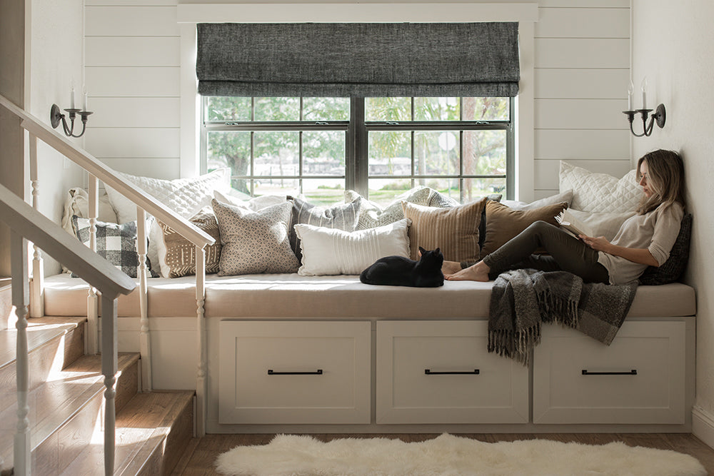 Belgian Linen Roman shade in Flat Style - Barn & Willow