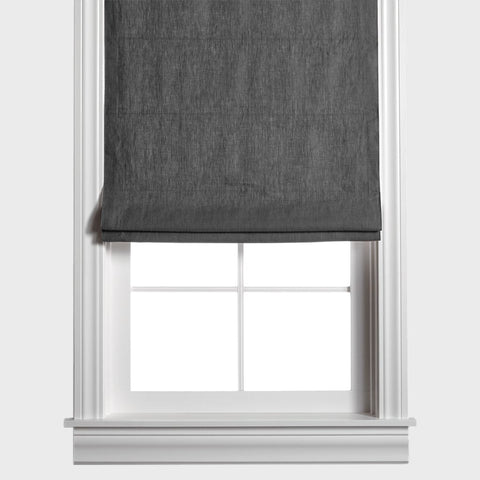 Belgian Flax Linen Roman Shade - Stone Gray