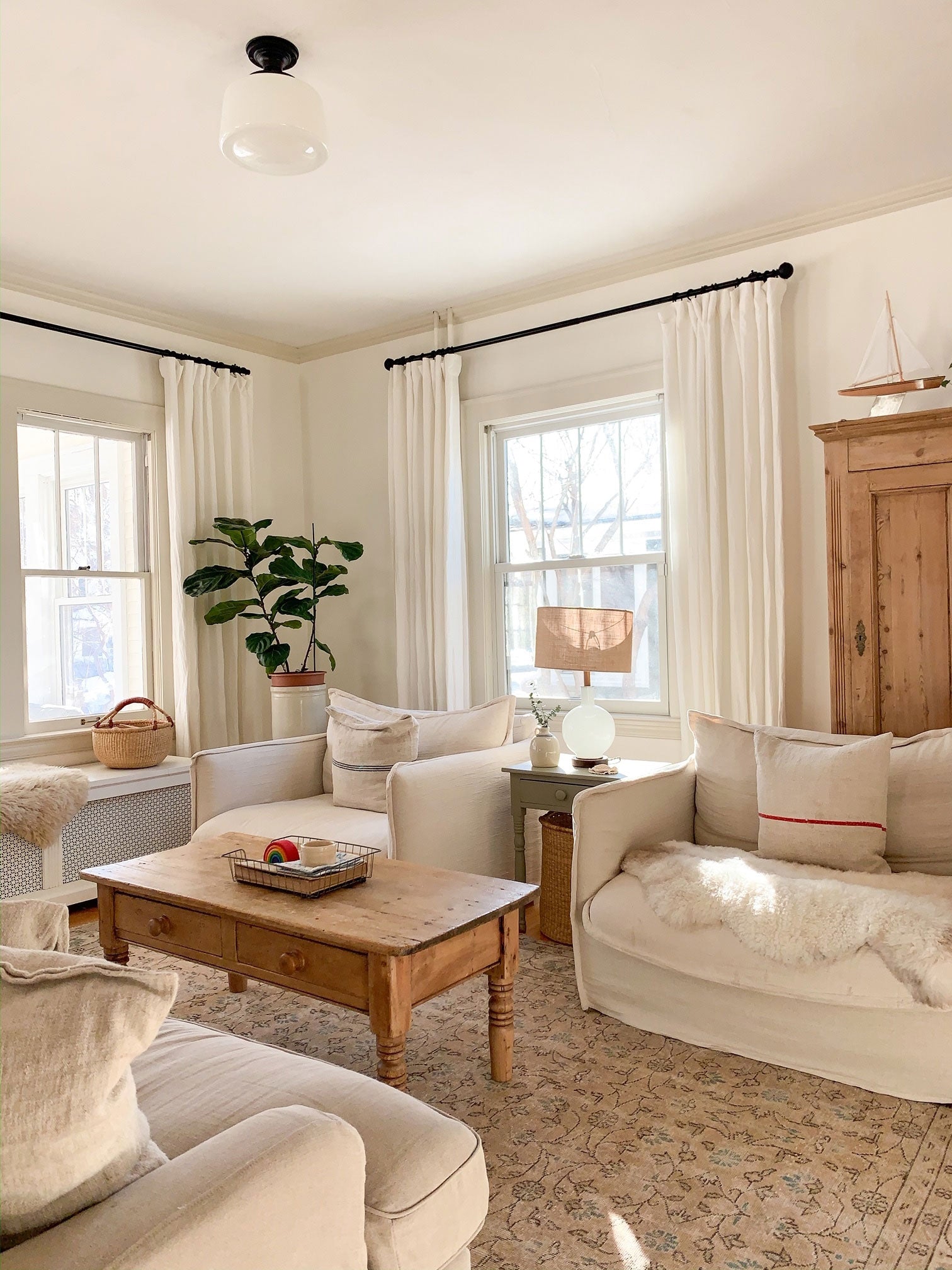 Belgian Flax Linen Drapes in Off White color and soft top style