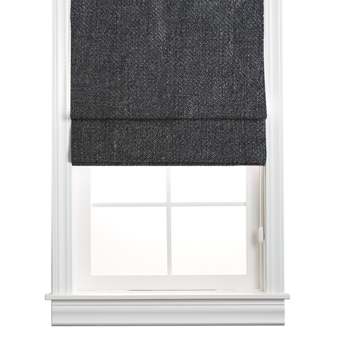 Wool-Linen Blend Roman Shade - Carbon-Navy
