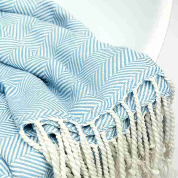 Herringbone Cotton Throw Mist Blue Barn Willow - Main Image